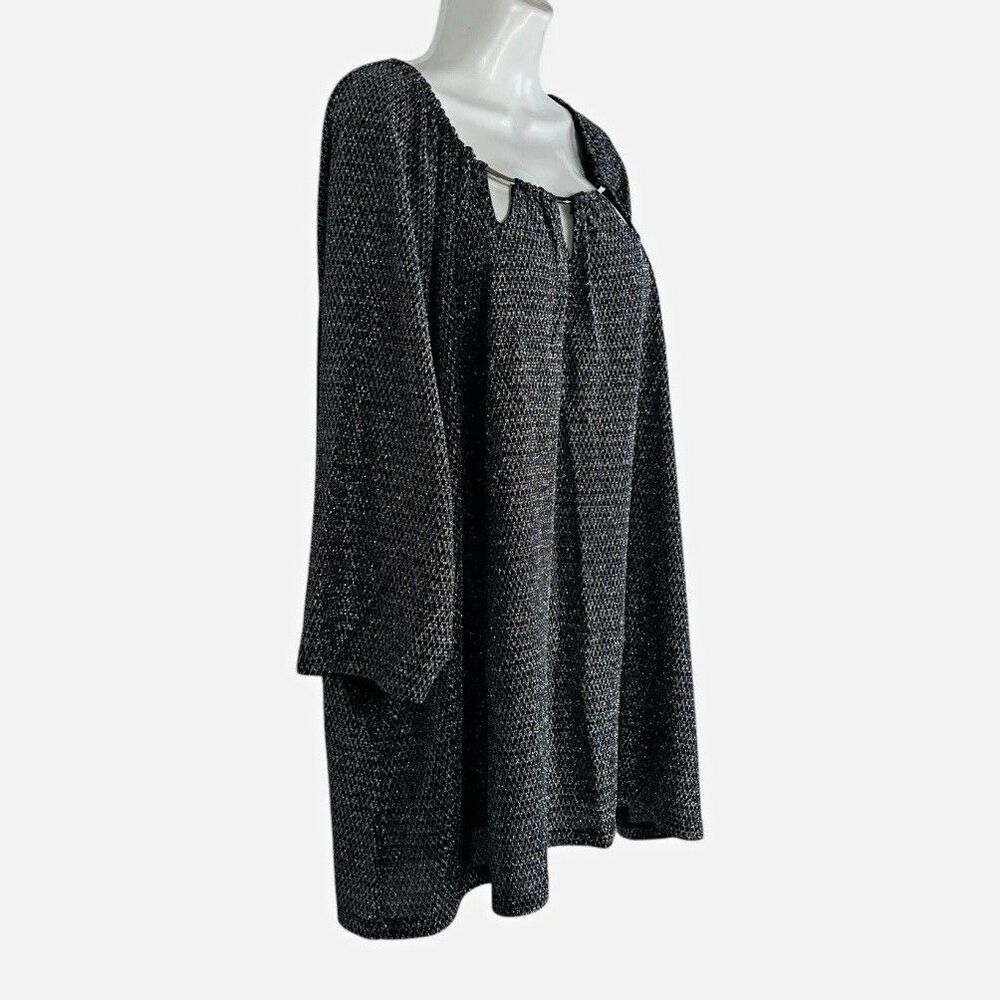 Catherines Women Plus 4X 30/32W Metallic Blouse Cutout Neck 3/4 Sleeve Tunic - Picture 2 of 8